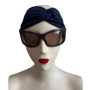 Womens Extra Wide Dark Blue Headband Turban Knotted Bandana Boho Hair Accessory